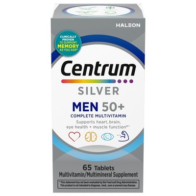 Centrum Silver Men 50+ Multivitamin Tablets 65 Count Vitamin D3 B Vitamins Daily