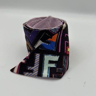 FENDI Lappy Silk Scarf Black Multicolor Logo FF Pattern 44.5 x 2.0 Inc Used