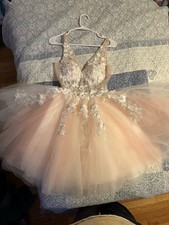 Jovani Blush Ivory Formal Dress Size 6 Floral Appliqu  Tulle Evening Gown