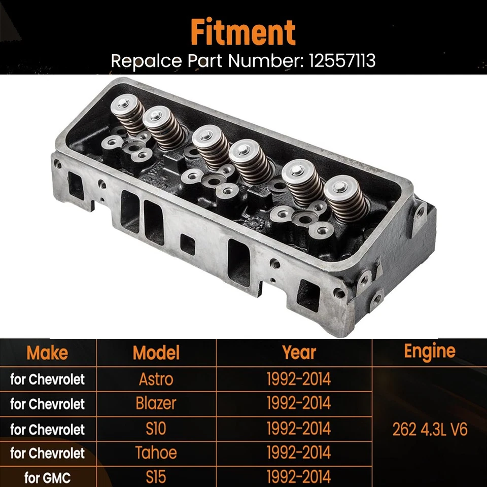Cylinder Head 12557113 for 1992-2014 GMC Marine Chevy Astro Blazer V6 4.3L 262Cu - Image 3 of 4