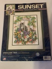 SUNSET DIMENSIONS Cat Springtime View Stamped Cross Stitch 13133 2003 