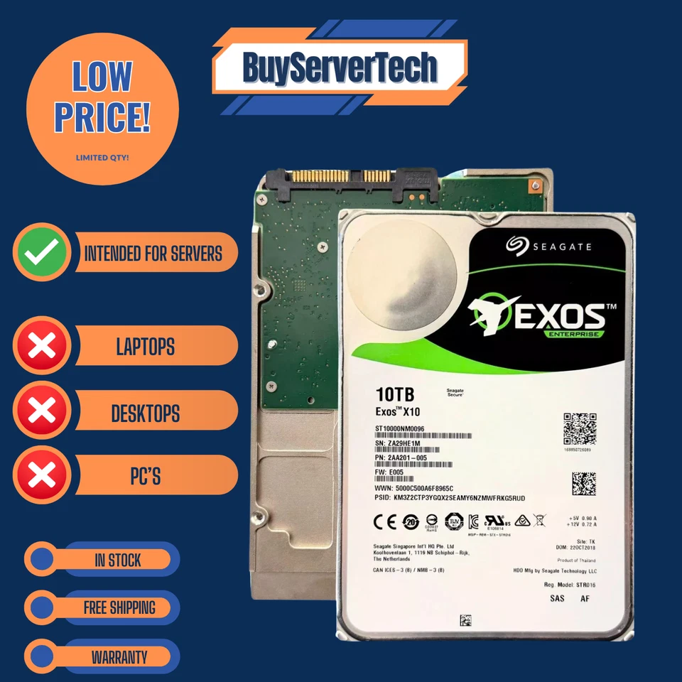 Seagate Exos ST10000NM0096 10TB 7200RPM 12Gb/s 256MB 3.5" SAS Enterprise HDD - Image 2 of 4
