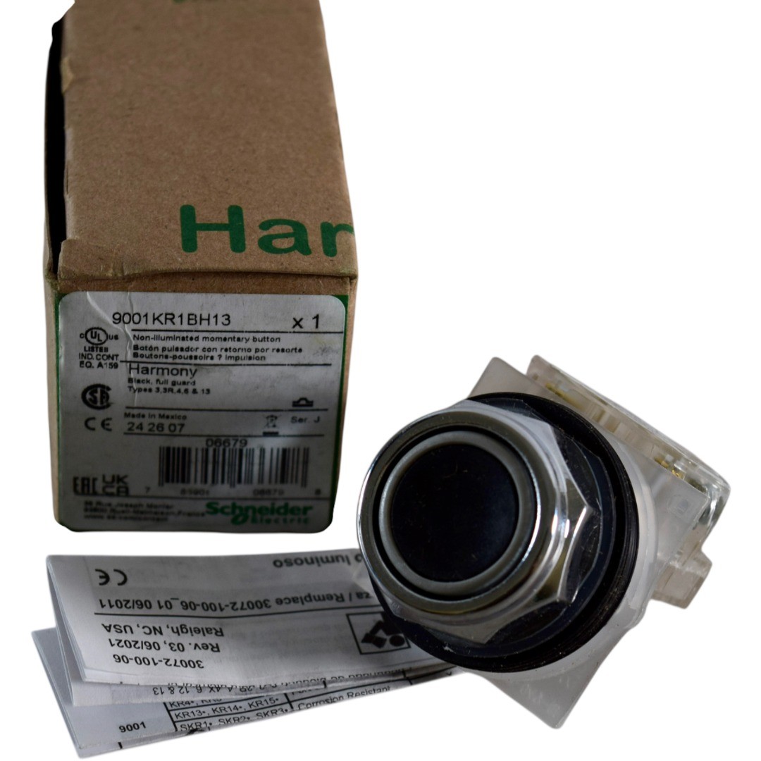 NEW Schneider Electric 9001KR1BH13 Harmony Push Button 30mm Momentary Black Full