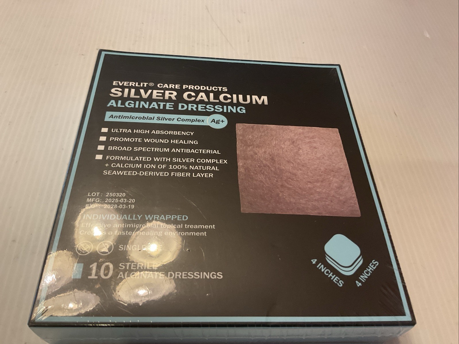 10Pk Silver Calcium Alginate Wound Dressing, Non-Stick, Absorbent, Sterile, 4x4"