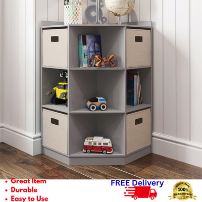 Kids Corner Toy Storage Cabinet Organizer 6 Cubby 4 Folding Bins Playroom New