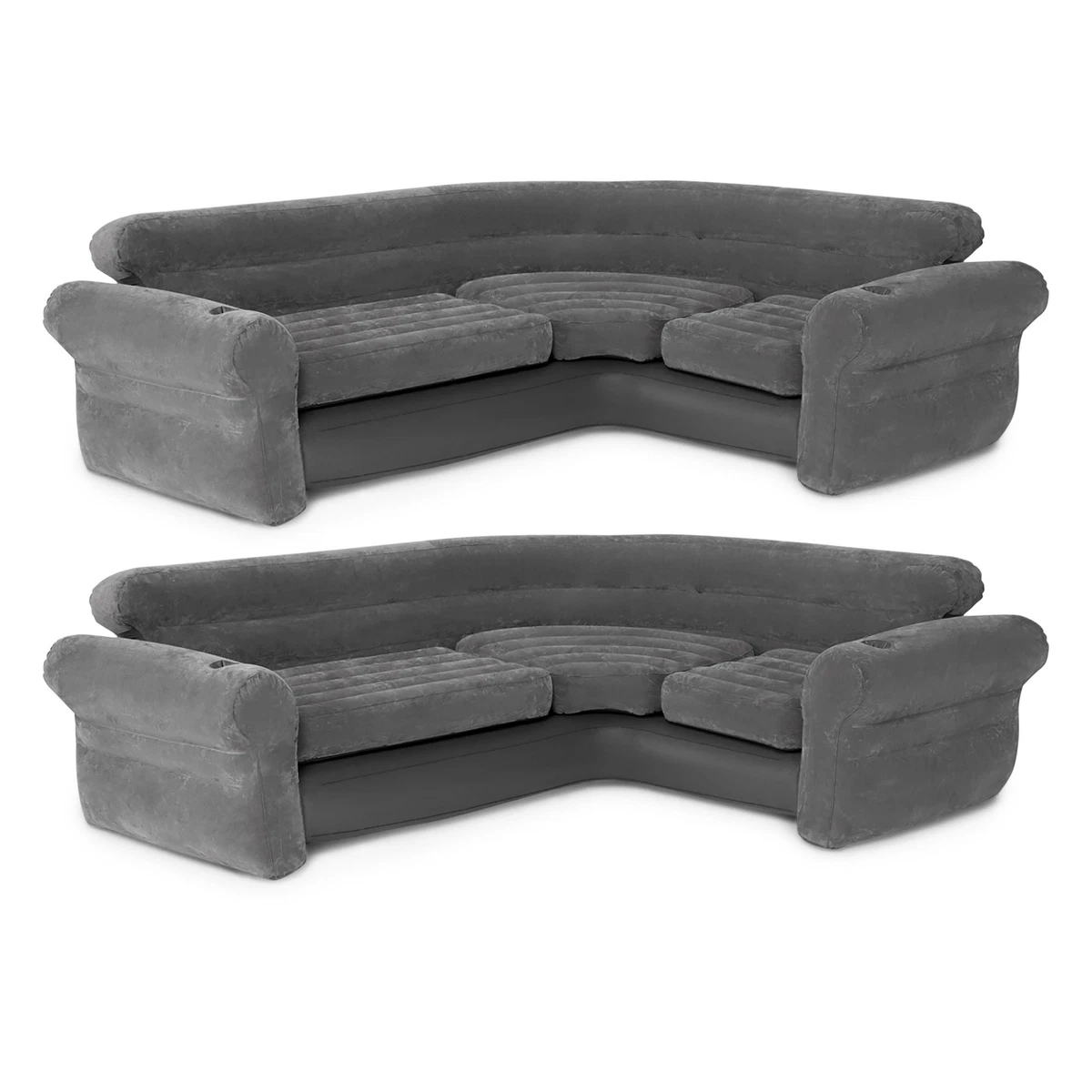 Intex Corner Sofa L Shaped Inflatable Lounge Couch w Cupholders Gray 2 Pack