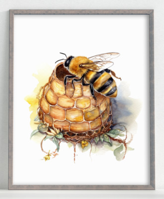 Honeybee Art Print, Bee and Honey Wall Art Decor Print, Nature Home Decor #45