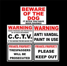 PRIVATE KEEP OUT / CCTV / TRESPASSERS / DOG / ANTI VANDAL PAINT sign or sticker