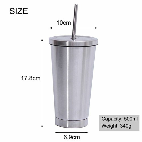 Thermo Mug Coffee Stainless Steel Vacuum Flask With Lid & Straw Travel Bottle - Picture 10 of 14