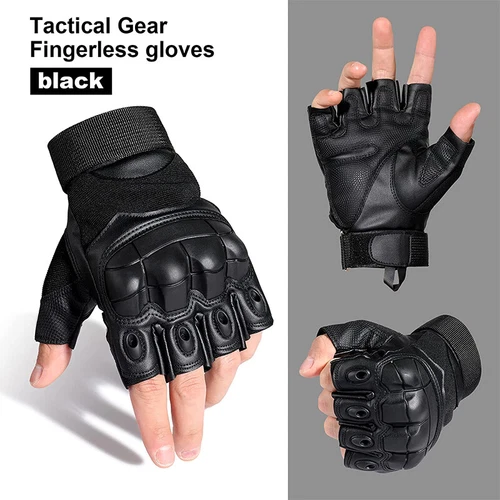 Taktische Halbfinger Handschuhe PU-Leder Herren Trainings Motorrad Armee Militär - Bild 3 von 15