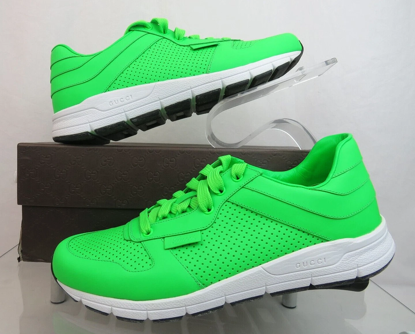 BASKETS DE COURSE EN CUIR VERT NÉON GUCCI 369088 LOGO IPANEMA 7 US 8 NEUVES DANS LEUR BOÎTE