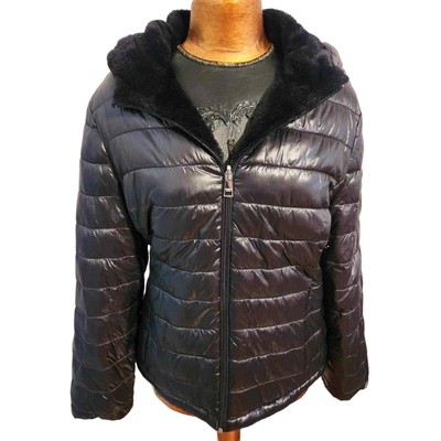 Andrew Marc Women's Black Hooded Puffer Coat Jacket Zip Sz L Faux Fur Lined  EUC | eBay