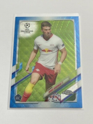 Topps UCL Chrome 20-21 RB Leipzig Dennis Borkowski RC Blue Wave Refractor /75