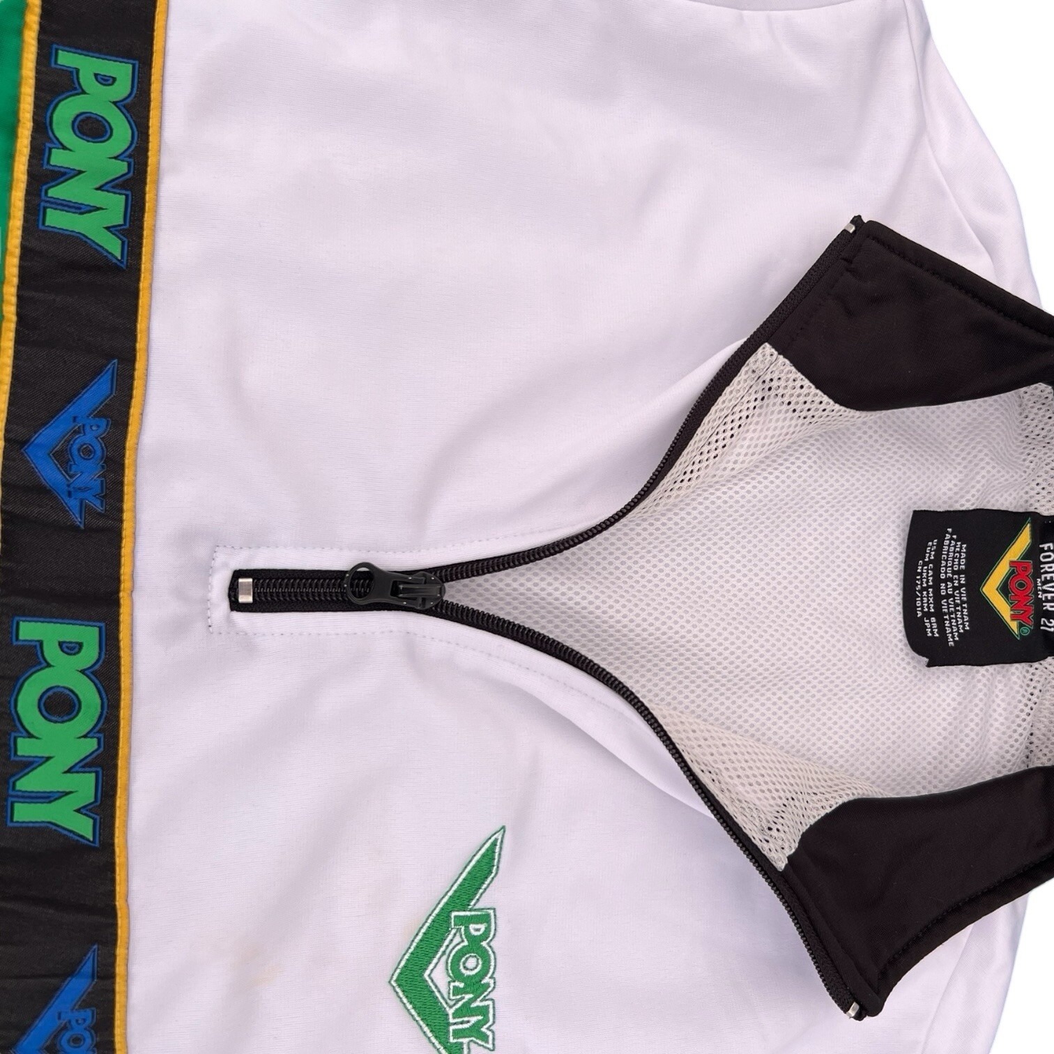 Giacca a vento Forever 21 x Pony 1 4 zip verde bianco taglia media uomo