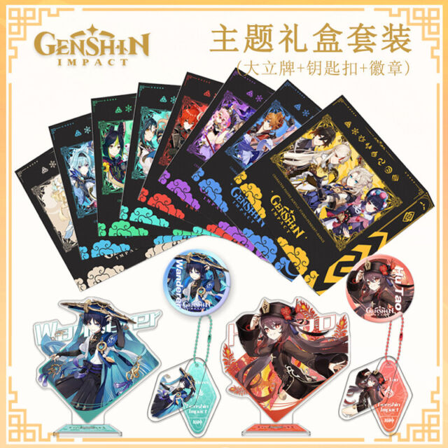 3pcs Anime Game Collection Genshin Impact Acrylic Keyrings Desk Ornaments badges