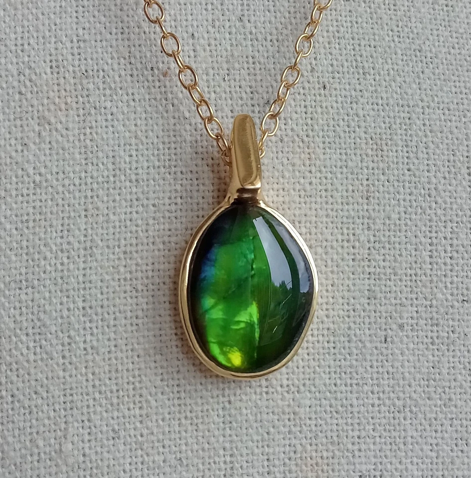 PENDENTE SU CATENA IN ARG. STERLING 925 DORATO CON AMMOLLITE NATURALE - Immagine 2 di 4