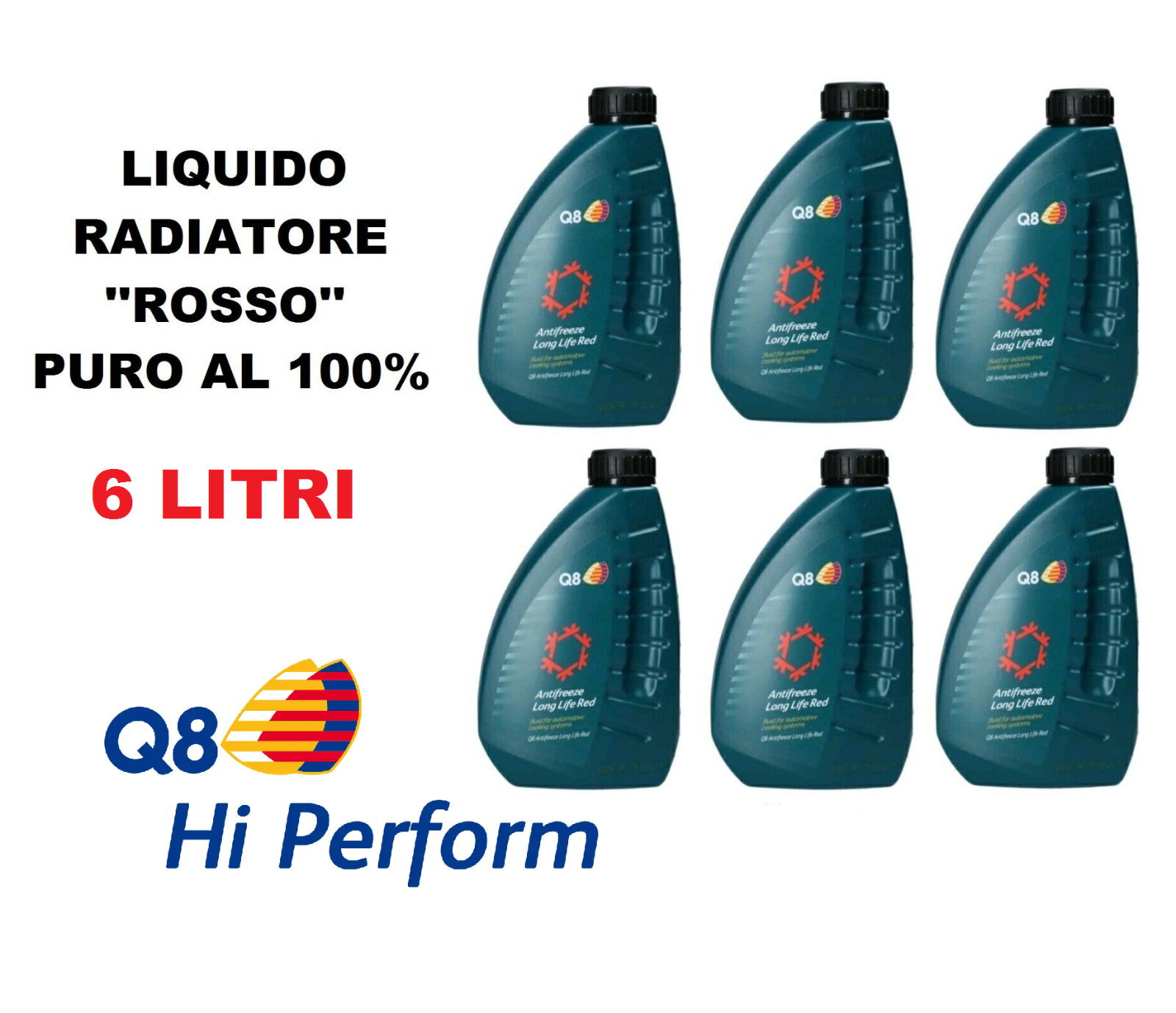 LIQUIDO RADIATORE ROSSO PURO 100% Q8 LONG LIFE RED ANTIFREEZE 6 LITRI