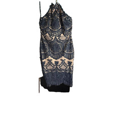 Lulus Blue Nude Size L Cocktail/formal Dress Stunning Strapless Buttons On Neck