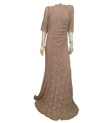 Nightway women spring lace long dress color dusty pink silver metallic size  18 | eBay