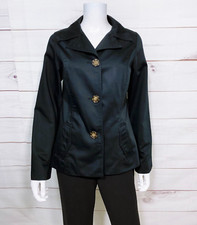 Merona Womens Water Repellent Jacket Size S Black Buttons Pockets Long Sleeve
