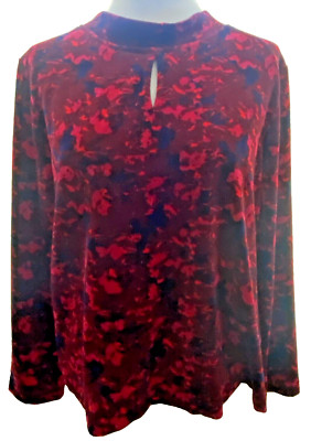 Adini Baumwolle/Polyester Velours Top Langarm Rundhals Schlüsselloch Gr. XXL/L2