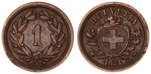 Switzerland 1 Rappen 1851 SS/SS-VZ, Edge Error 116209