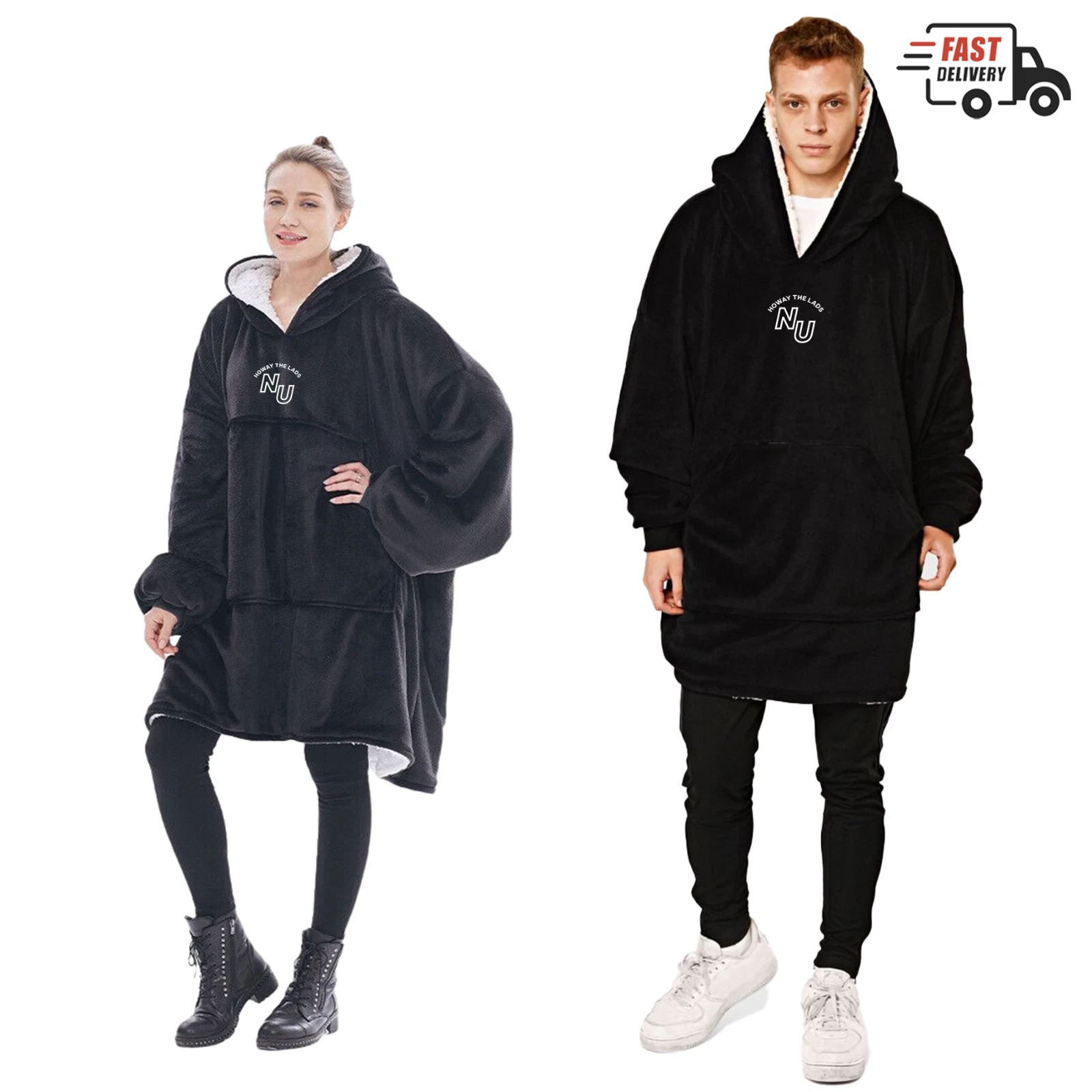 NEWCASTLE NU HOWAY THE LADS Custom Comfy Hooded Blanket Oversized Hoodie - BLACK