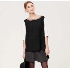 Loft Black White Neutral Colorblock Long Sleeve Career Blouse Size Small