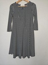 New Puella Miter Striped Swing Dress Small Black White Rib Knit Anthropologie