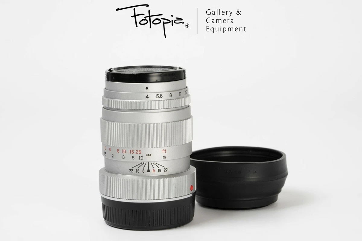 Minolta M-Rokkor 90mm F4 - Kanto repainted in silver finish with hood