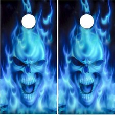 Flaming Blue Skull 1 Cornhole Wrap Bag Toss Skin Decal Sticker