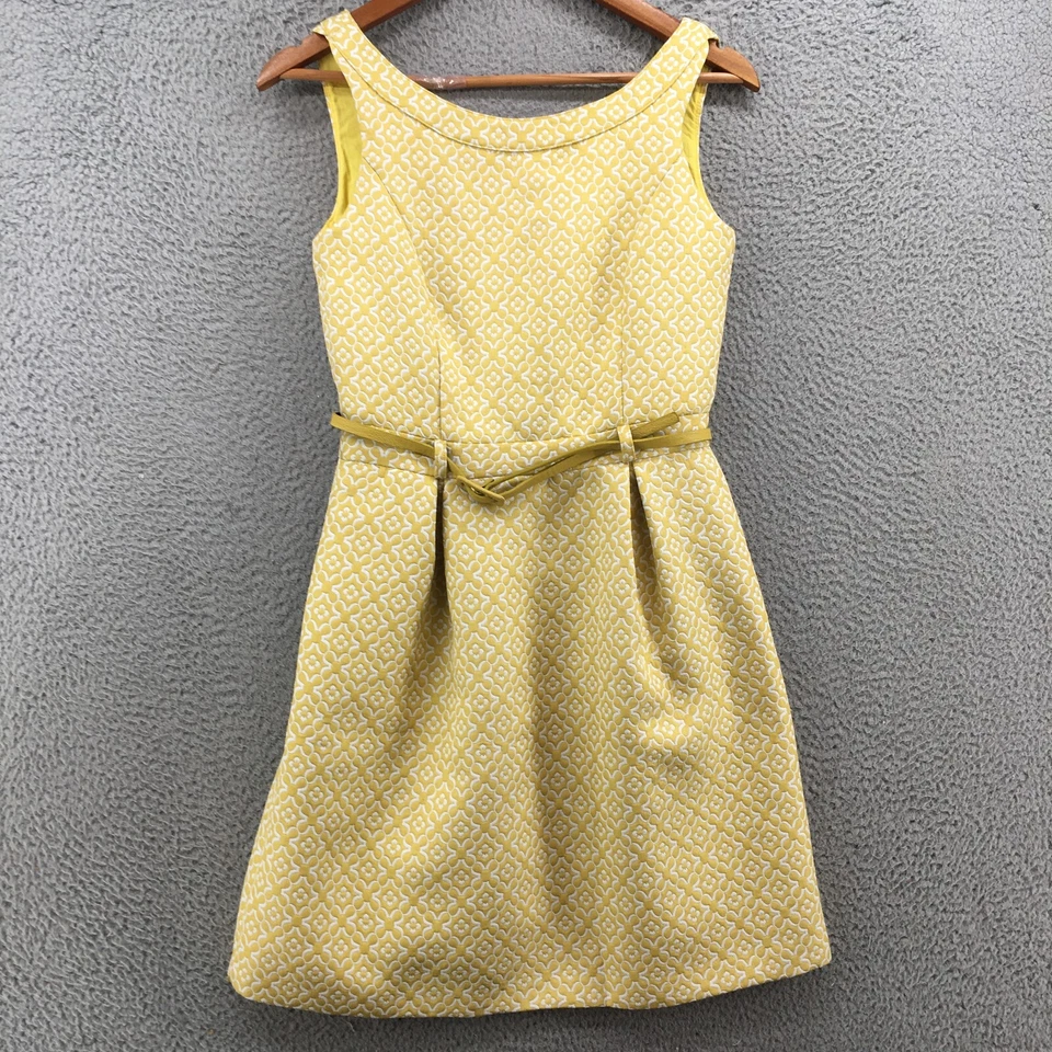 Yumi Dress Womens 8 Yellow Sleeveless High Waist A-Line Embroidered Back Zip NEW - Image 2 of 4