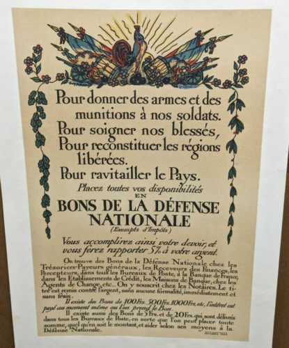 AFFICHE ANCIENNE BONS DE LA DEFENSE NATIONALE GUERRE  1914/18 GUY ARNOUX - Afbeelding 1 van 3