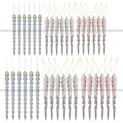AKH 6 x DROPLET BAUBLES CHRISTMAS TREE DECORATIONS DECORATION GLITTER ICICLES BAUBLE