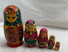 RUSSIAN MATRYOSHKA WOODEN FLOWERS NESTING DOLLS 7"  HAND MADE