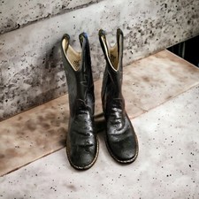 Old West Boys Kids Size 13.5 Black Cowboy Boots Faux Ostrich PU Leather