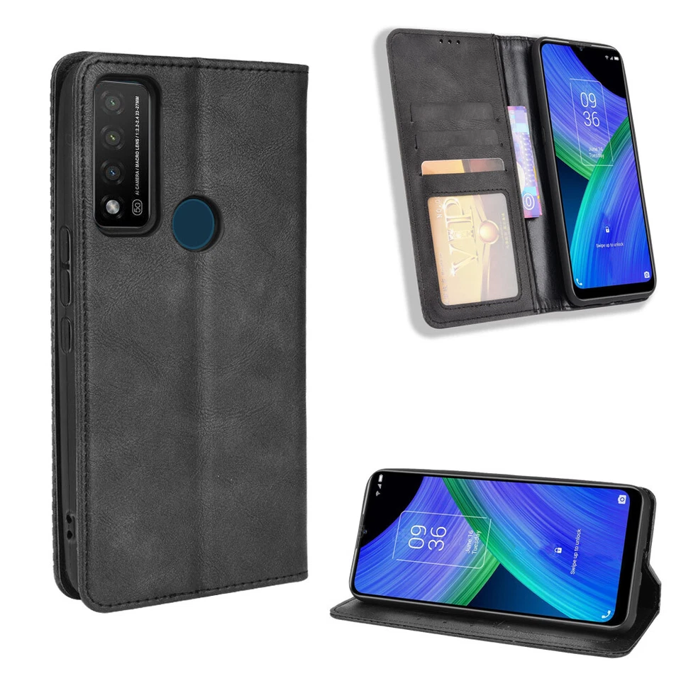 For Alcatel TCL 4X 5G T601DL Case Shockproof Magnetic Leather Wallet Stand Cover - Image 2 of 4