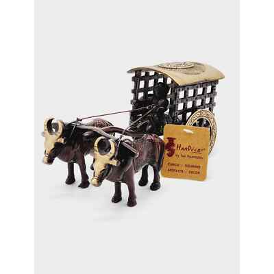 Two Moustaches Brass Village Bullock Cart, Handmade Decor with Original Tag
