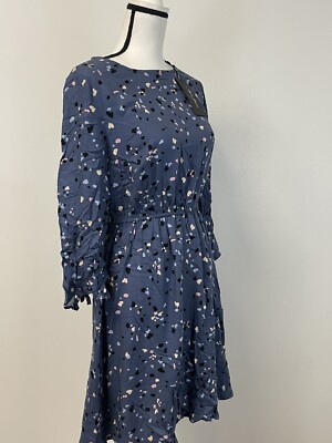 Mavi A Line Dress Womens Medium Blue Wrap  Polka Dot Fit Flare Long Sleeve N64
