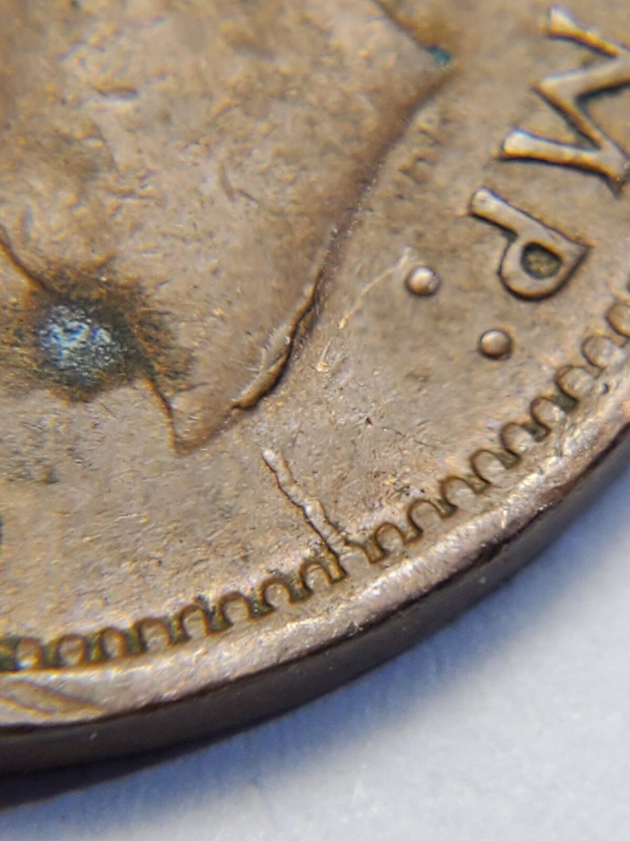 ERROR 1946 Die Cracks on Bottom & Under King Canada 1 Cent Penny