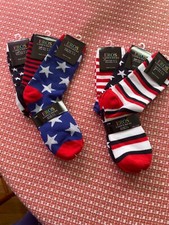 Patriotic Flag Socks Ladies 9-11 Lot 6 Pairs fun 4th July Red white blue NWT