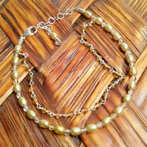 TOURMALINE, FRESHWATER PEARL, CITRINE STERLING SILVER ADJUSTABLE BRACELET - Picture 7 of 7