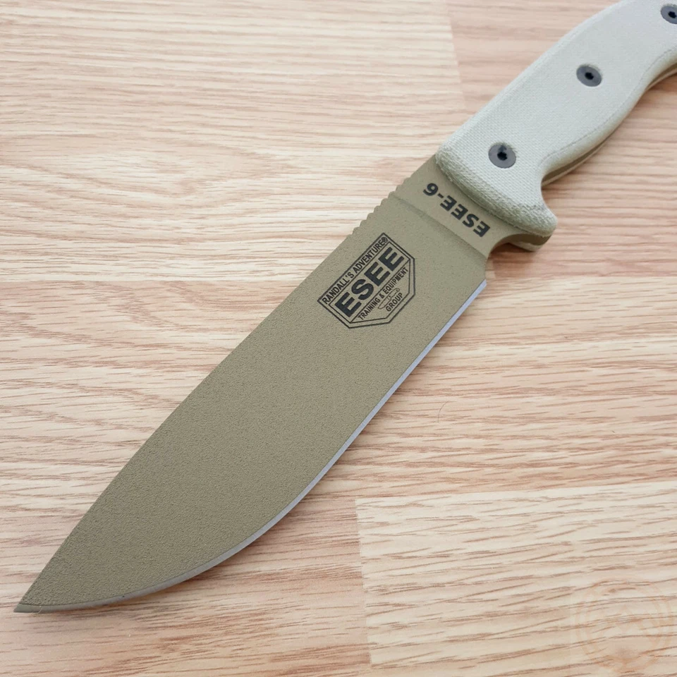 Cuchillo fijo táctico ESEE modelo 6 5,75" 1095HC hoja de acero al carbono mango Micarta Foto 2 de 4