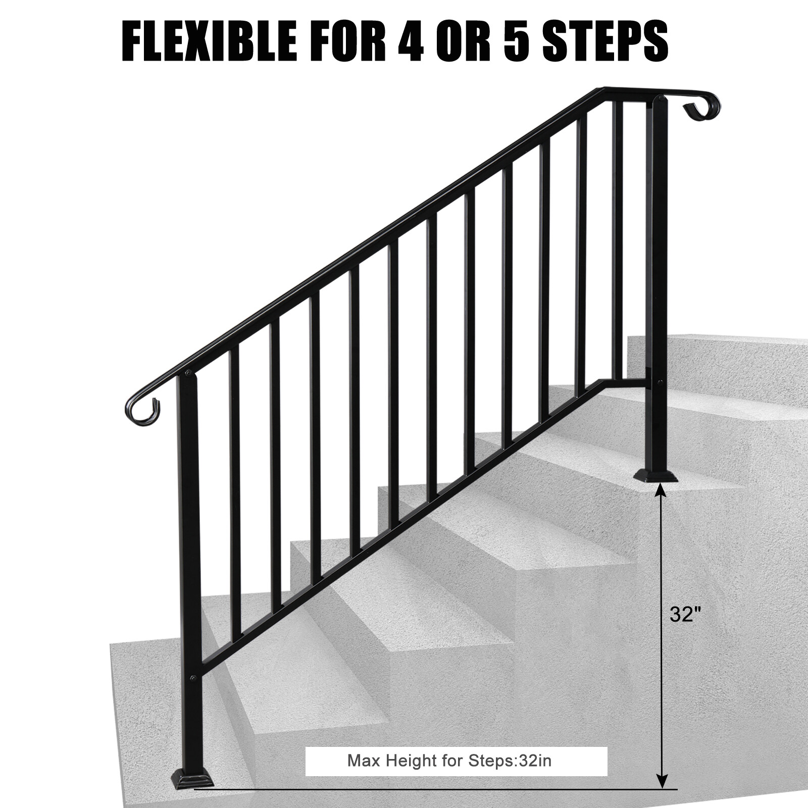 5 Steps Handrails Outdoor Stair Railing Indoor Hand Rails for Outdoor 4 ...