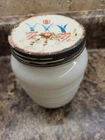 Anchor Hocking Fire King Milk Glass Beehive Grease Jar Metal Tulip Lid Vintage