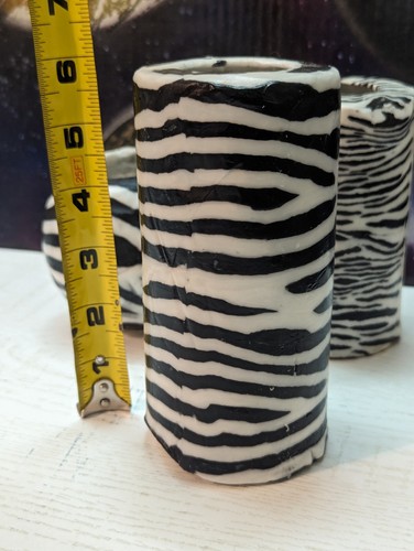Three Animal Print Ball & Pillar Flame Candles, Black White Zebra, Slightly used - Picture 13 of 20