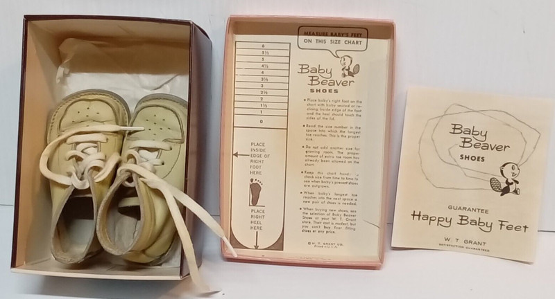 Baby Beaver W.T .Grant Co. Baby Soft Soles, laces in original box with pamphlet