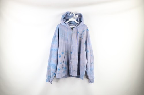 Vintage Champion Mens XL Thrashed Acid Wash Full Zip Hoodie Sweatshirt Blue