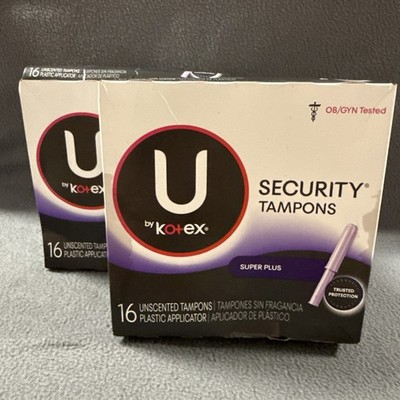 Set Of 2 Boxes Of 16 U by Kotex SUPER PLUS Unscented Security Tampons 32 total 