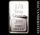 One Quarter Troy Ounce .999 Fine Silver Bar - Scarce  No Reserve  #L4969